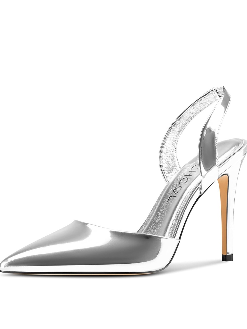 Aachcol Silver Pointed-Toe Slingback Stiletto Heels